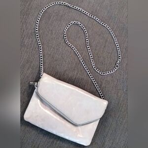 HOBO GRAY LEATHER CROSSBODY BAG WITH CHAIN STRAP 7"x5" MAGNETIC CLOSURE